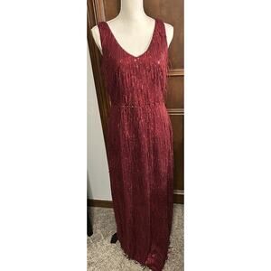 R&M Richards Formal Long Evening Gown Size 8 Dark Red Embellished Sequins